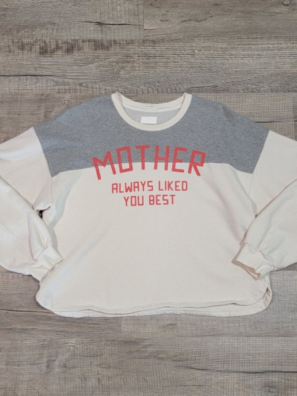 MOTHER The Champ Pullover Sweatshirt Size Small Cream Heather Gray Oversized Top